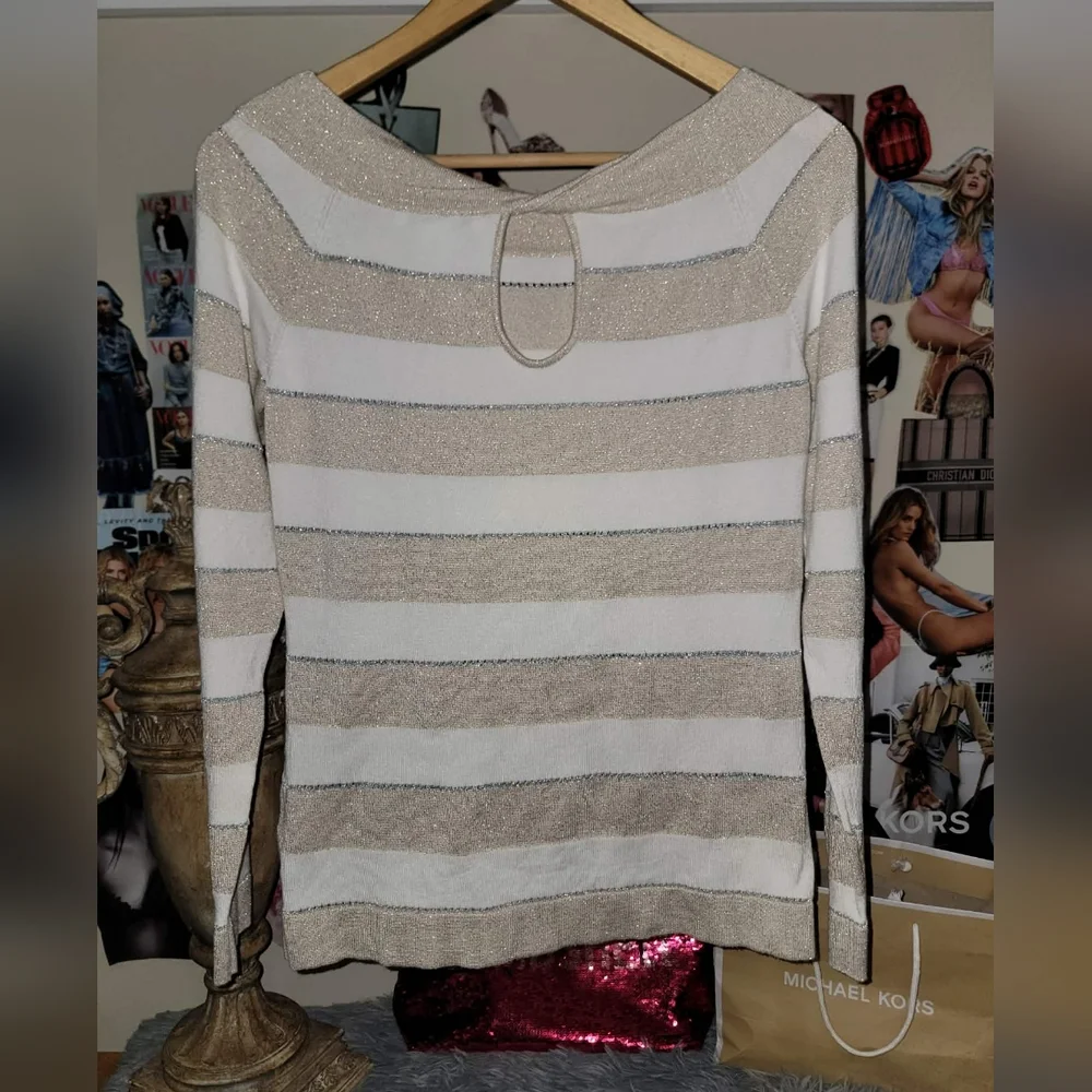 White House Black Market Metallic Striped Long Sleeve - Picture 1 of 5
